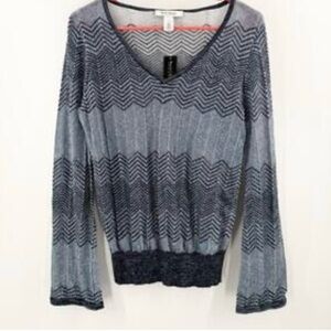 White House Black Market Blue Chevron Sparkle V-Neck Sweater